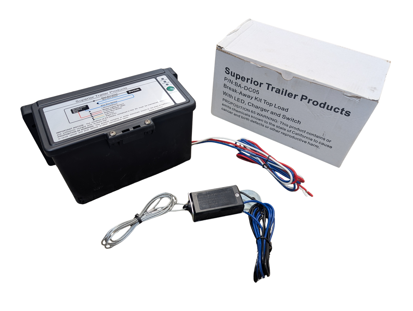 Trailer Breakaway Kit Top Load with LED Charge Indicator 12V10AH Battery Emergency Trailer Brake Switch