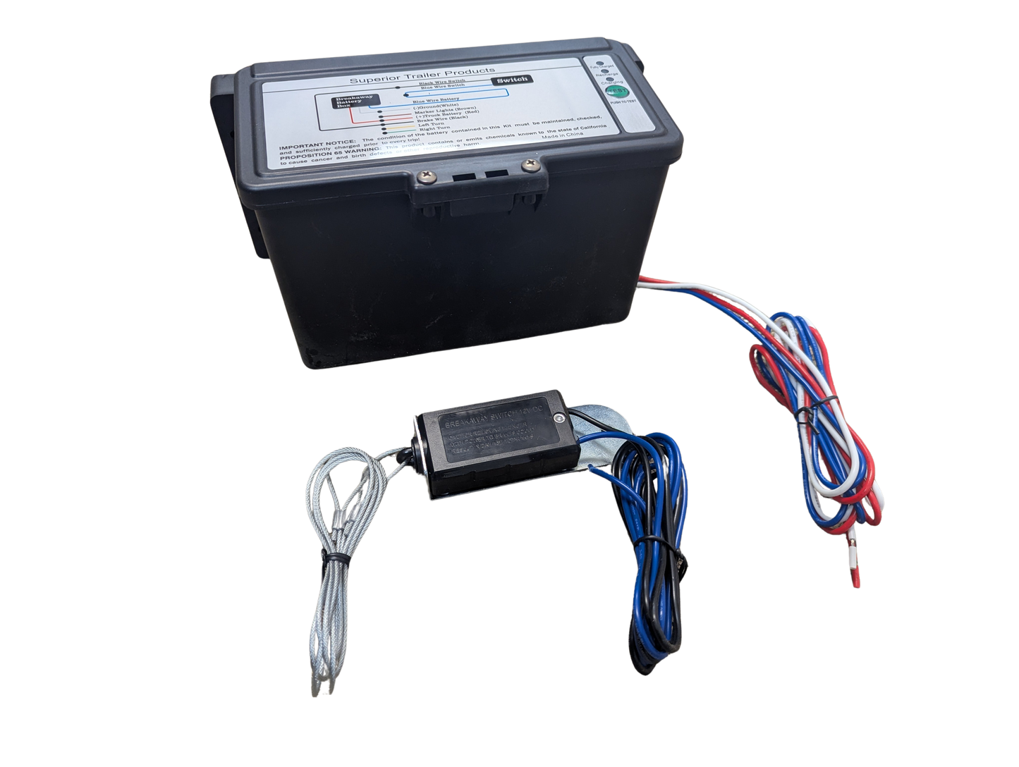 Trailer Breakaway Kit Top Load with LED Charge Indicator 12V10AH Battery Emergency Trailer Brake Switch