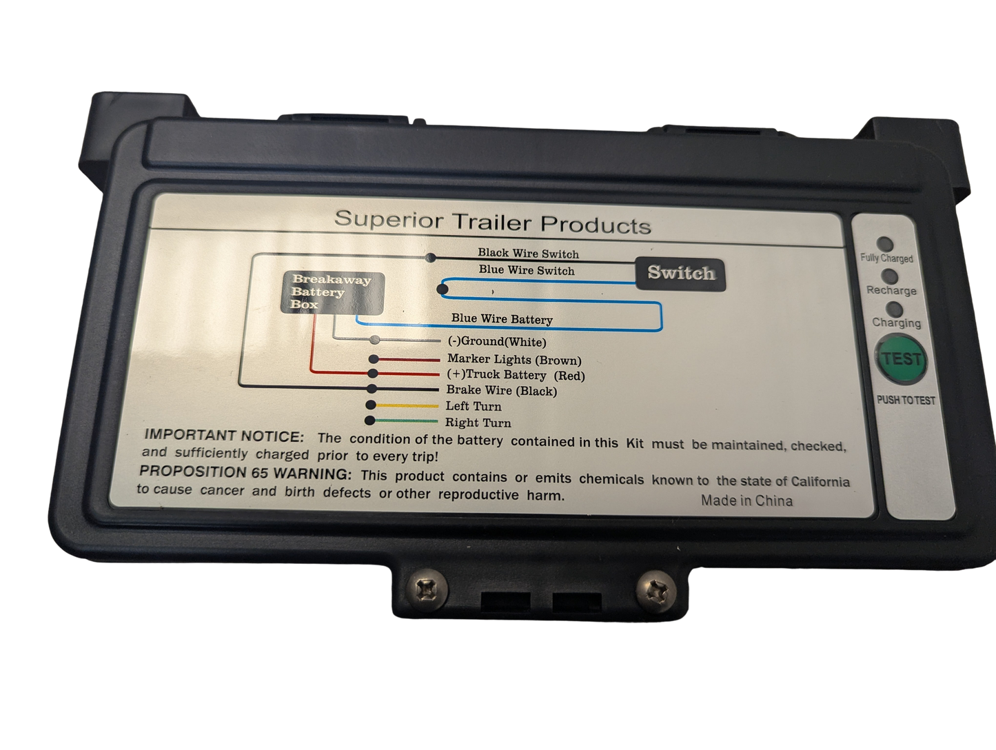 Trailer Breakaway Kit Top Load with LED Charge Indicator 12V10AH Battery Emergency Trailer Brake Switch