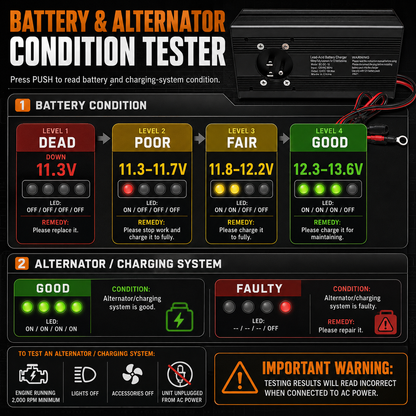 18 Amp Panel Mount Battery Charger & Tester for Dump Trailers