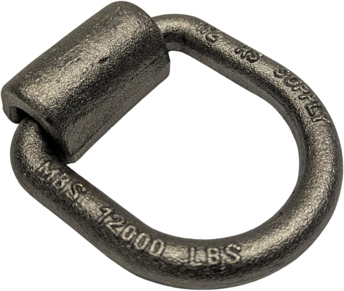 Metallic shackle with engraved weight on a white background
