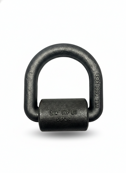 3/4" Steel Weld on D-Ring with Mounting Clip. 26,500lbs Breaking Strength, 8833lbs Working Load Limit