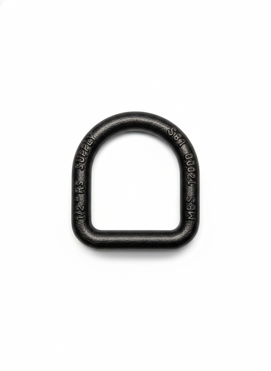 1/2" Steel Weld on D-Ring with Mounting Clip. 12,000lbs Breaking Strength, 4000lbs Working Load Limit