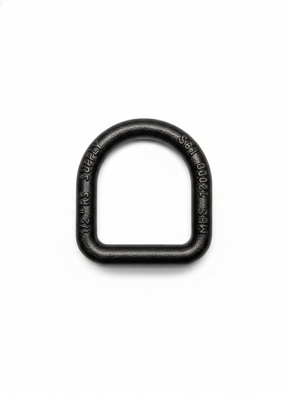 1/2" Steel Weld on D-Ring with Mounting Clip. 12,000lbs Breaking Strength, 4000lbs Working Load Limit