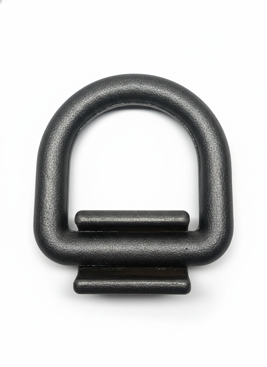 3/4" Steel Weld on D-Ring with Mounting Clip. 26,500lbs Breaking Strength, 8833lbs Working Load Limit