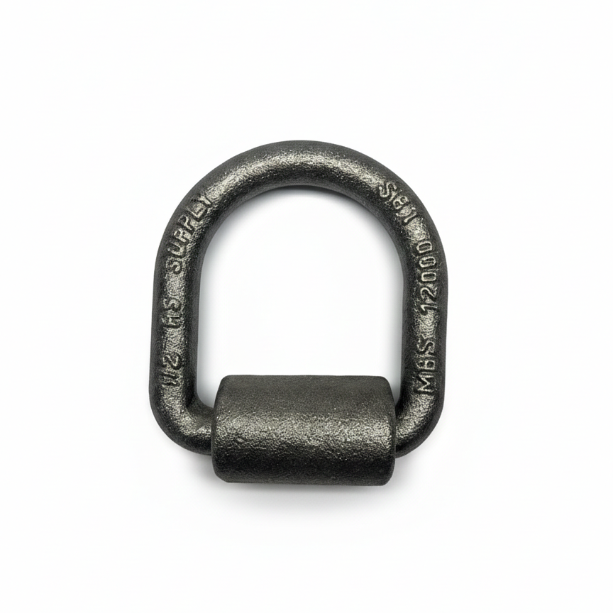1/2" Steel Weld on D-Ring with Mounting Clip. 12,000lbs Breaking Strength, 4000lbs Working Load Limit