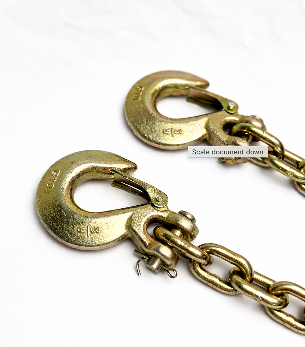 3/8" X 35" Grade 70 - Clevis Style Slip Hook Safety Chain Set - Rated at 26,400 lbs